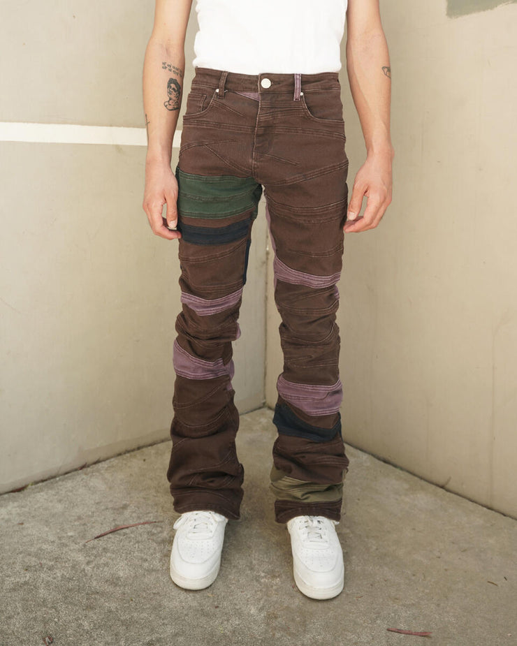 Lifted Anchors "Borg" Color Panel Stacked Flare Denim