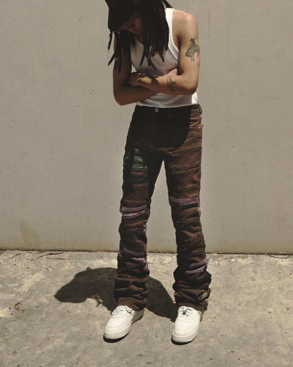 Lifted Anchors "Borg" Color Panel Stacked Flare Denim