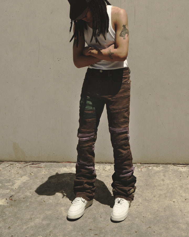 Lifted Anchors "Borg" Color Panel Stacked Flare Denim