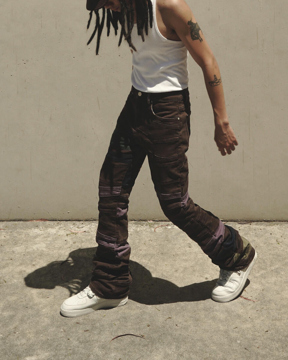 Lifted Anchors "Borg" Color Panel Stacked Flare Denim