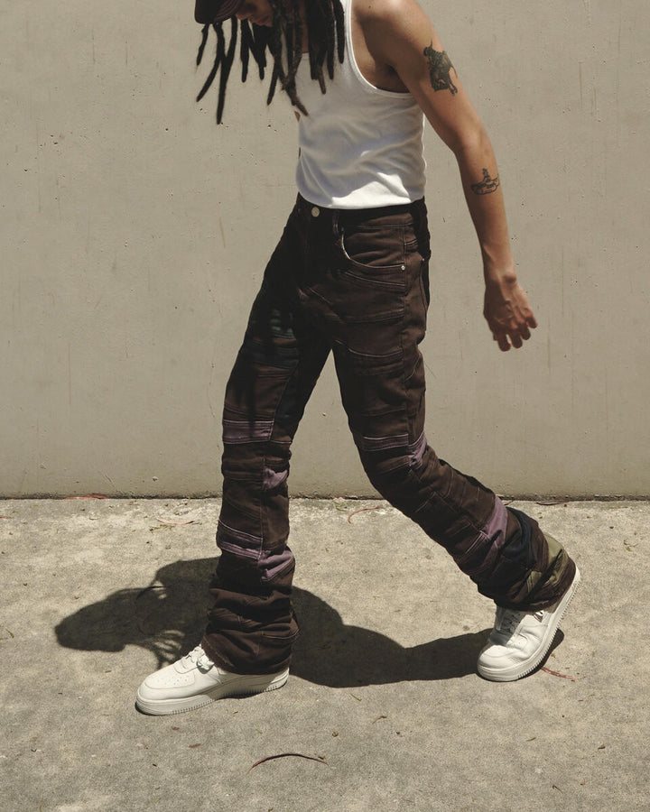 Lifted Anchors "Borg" Color Panel Stacked Flare Denim