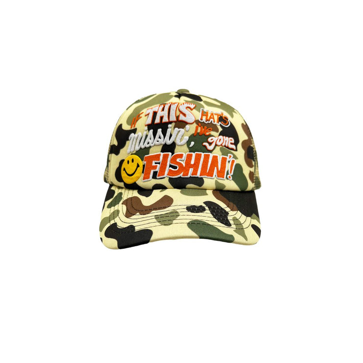 Market Smiley Camo Trucker Snapback Hat