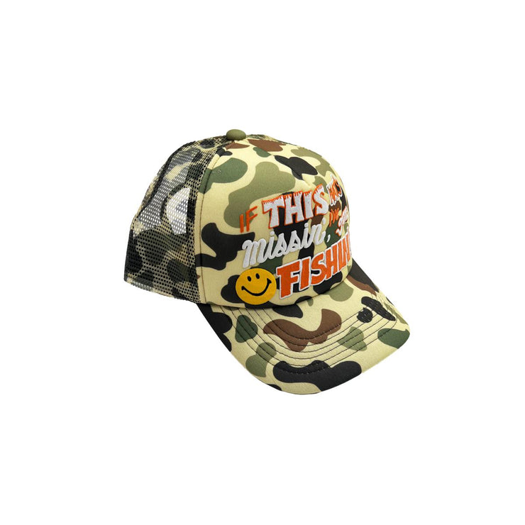 Market Smiley Camo Trucker Snapback Hat