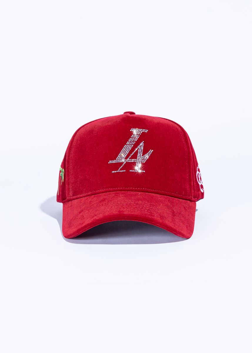 Reference Paradise LA Red Velour Hat with Diamond logo and Embroidered Designs MLB Floral Velour LA Dodgers Dark Red 59FIFTY Fitted Cap  main image 3