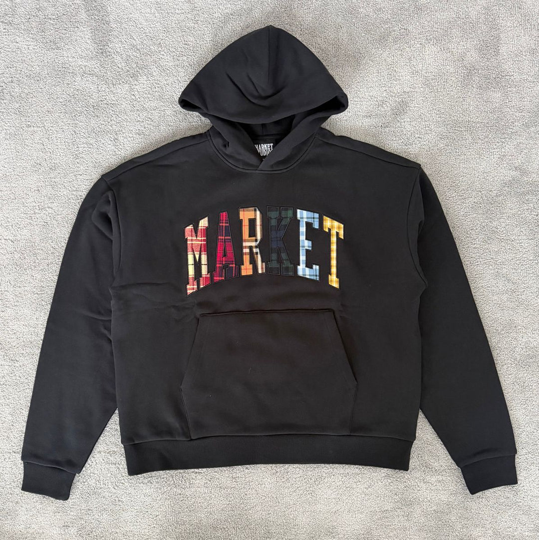 Market Plaid Applique Arc Hoodie