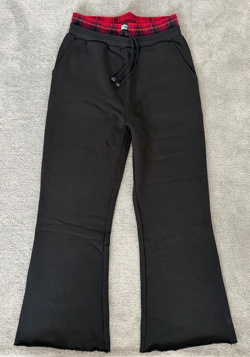 Market Plaid Applique Open Leg Sweatpant