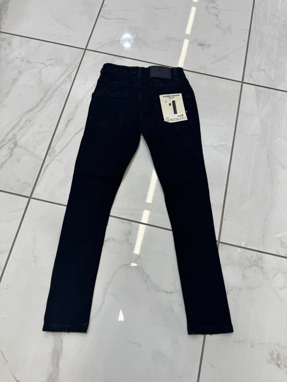 Kids' Fwrd Denim Rhinestone Slim Jeans Jet Black — detail — Sole Play Dothan AL