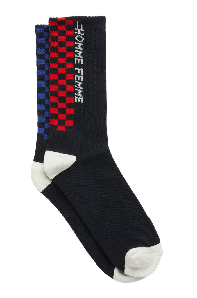 Homme Femme Racing Crew Checkered Socks