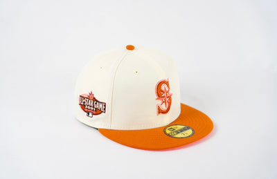 New Era 59Fifty Seattle Mariners 2001 All Star Game Fitted Hat Chrome White/Fight Orange/Pink
