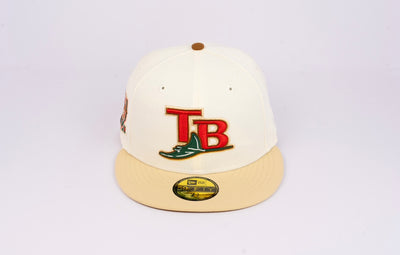 New Era Tampa Bay Rays 20th Anniversary 'Eggnog Pack' Fitted Hat Chrome White/Vegas Gold/Dark Green/Red