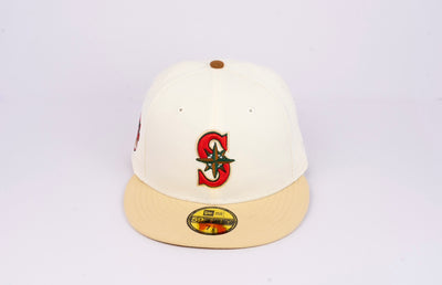 Custom New Era 59Fifty Seattle Mariners 1923 All Star Game 'Eggnog Pack' Fitted Hat Chrome White/Vegas Gold/Tan/Dark Green/Red