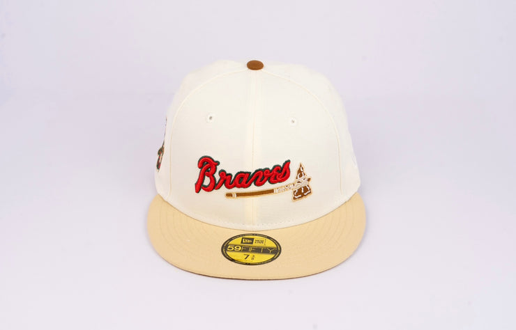 New Era 59FIFTY Atlanta Braves 1876 Alternate Logo Side Patch 'Eggnog Pack' Fitted Hat 7 7/8 / Chrome White/Vegas Gold