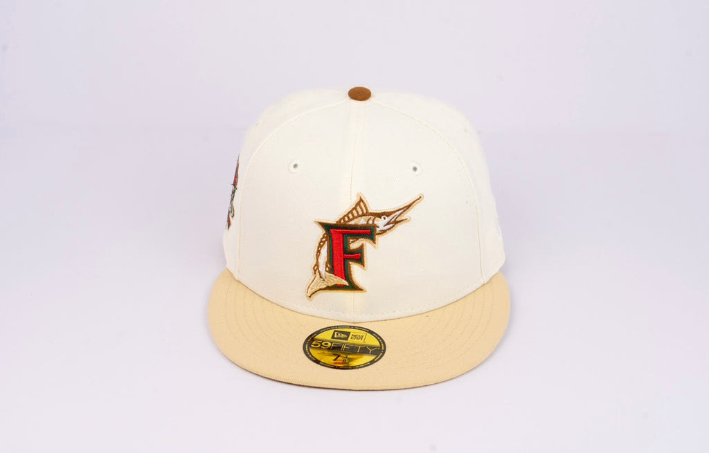 Red Florida Marlins Dark Green Bottom 25th Anniversary Side Patch New Era 59FIFTY Fitted 8